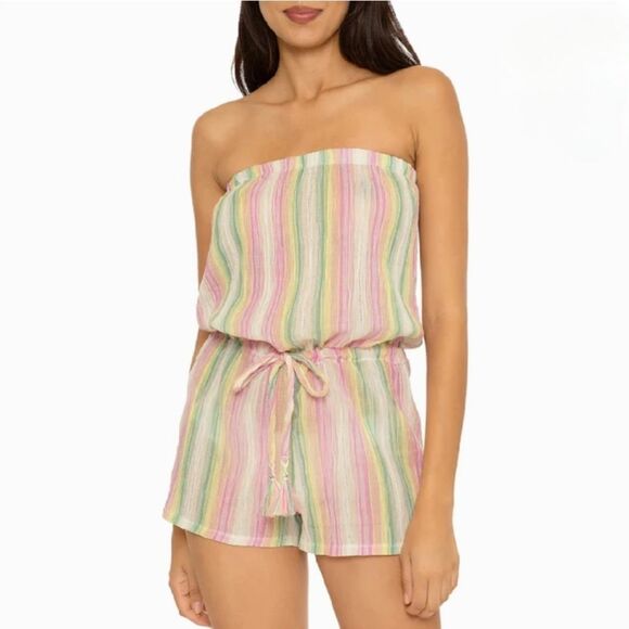BECCA by Rebecca Virtue Montego Bay Woven Cover-Up Beachy Romper - Picture 1 of 5
